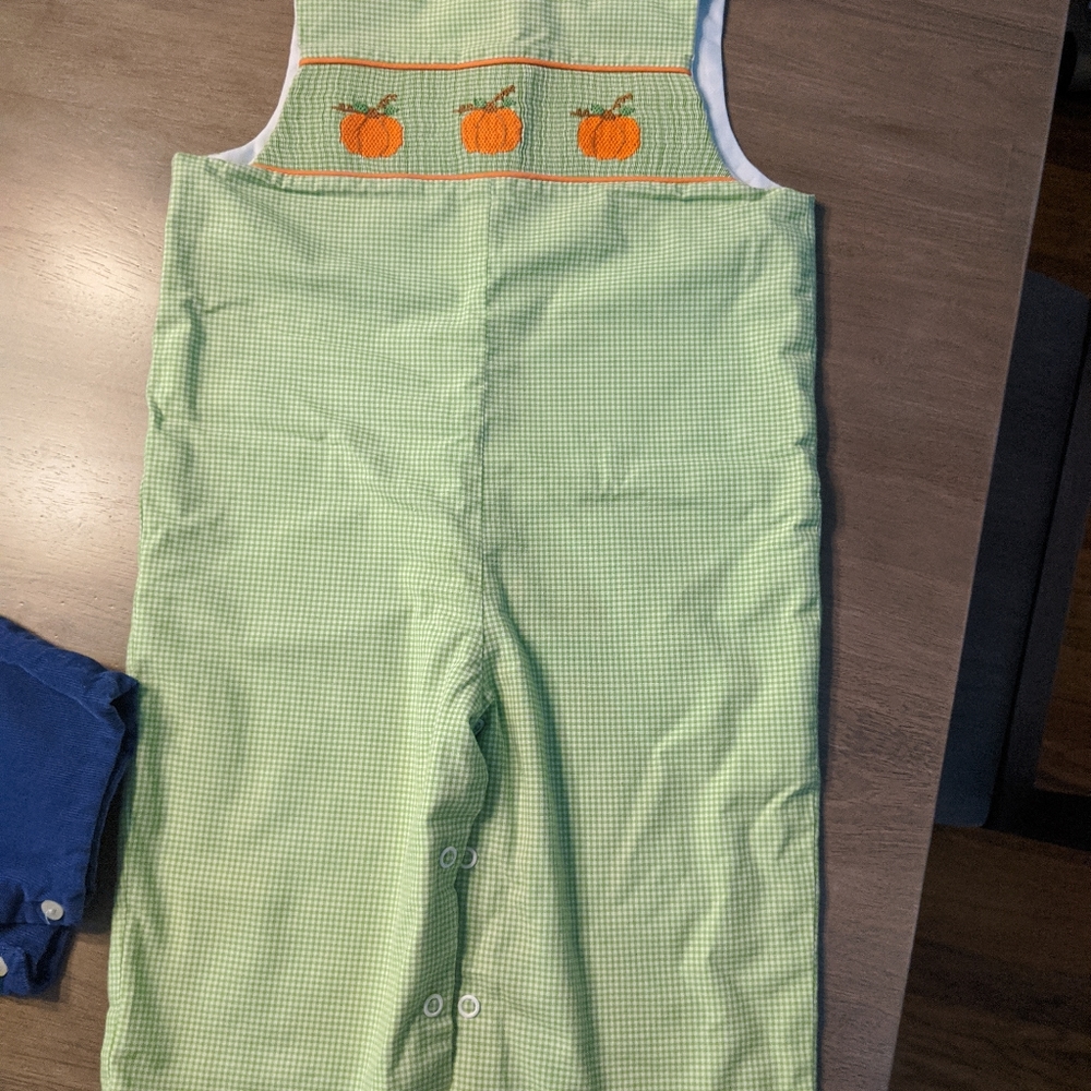 Pumpkin smocked longalls size 18 months